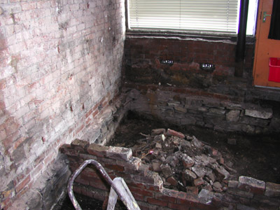The mess where the floor was